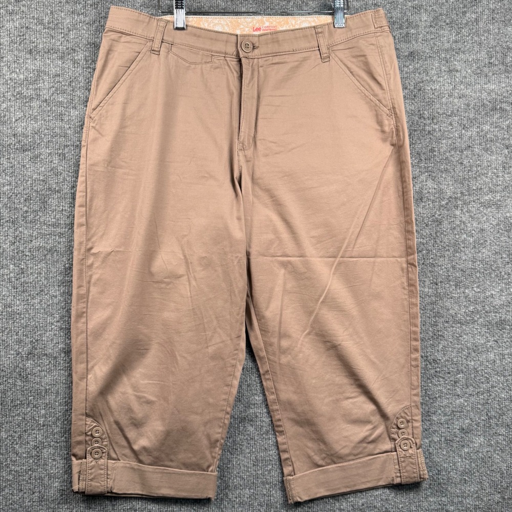 Retro Lee Sz 16 Comfort Waistband Capri Pants Khaki Stretch Crop Vacation Preppy